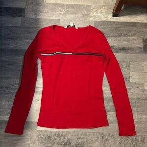 Tommy Hilfiger Red V-Neck Long Sleeve Top